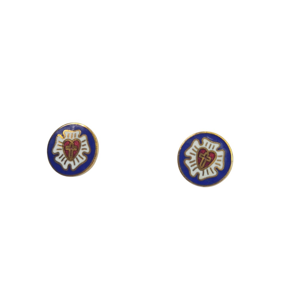 Luther Rose Enamel Stud Earrings Religious Faith Cross Jewelry Blue White Red